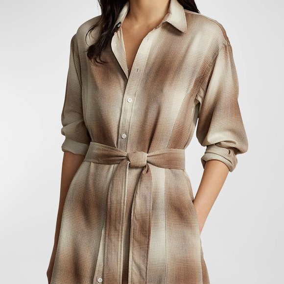 Plaid Belted Wool Shirt Dress - Picture 5 of 14